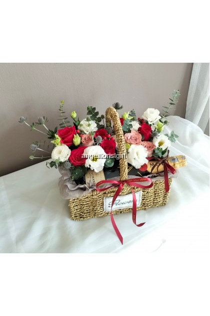 Sofia Moet Champagne with Red and Cappuccino Roses Basket 